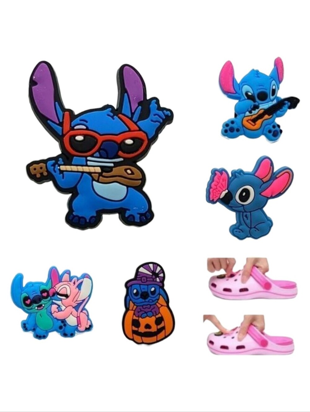 Lilo & Stitch Croc Charms 5pc Set Disney Shoe Charms Jibbitz Style Guitar Bundle